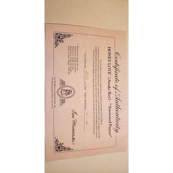 Lee Middleton Honey Love Awake Boy Doll 1997 NIB LE /2000 COA Answered Prayer - Picture 16 of 16